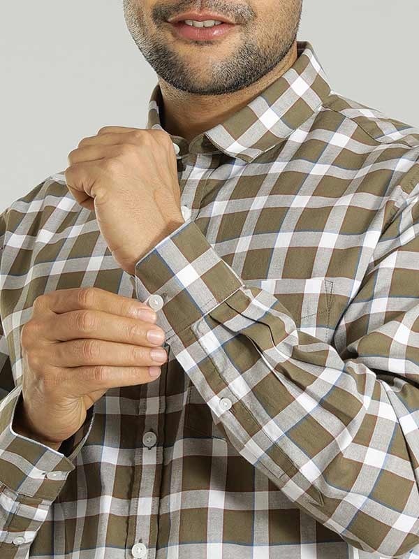 Indian Terrain Men's Slim Fit Full Sleeve Checkered Green Shirt